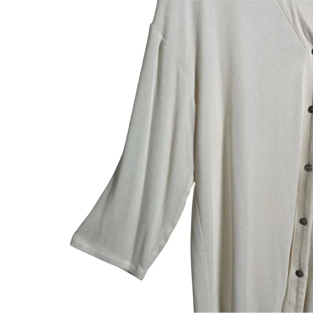 J Jill Wearever Collection Large Ultra Fine 3/4 Bracelet Sleeve Cream Cardigan - Picture 6 of 10